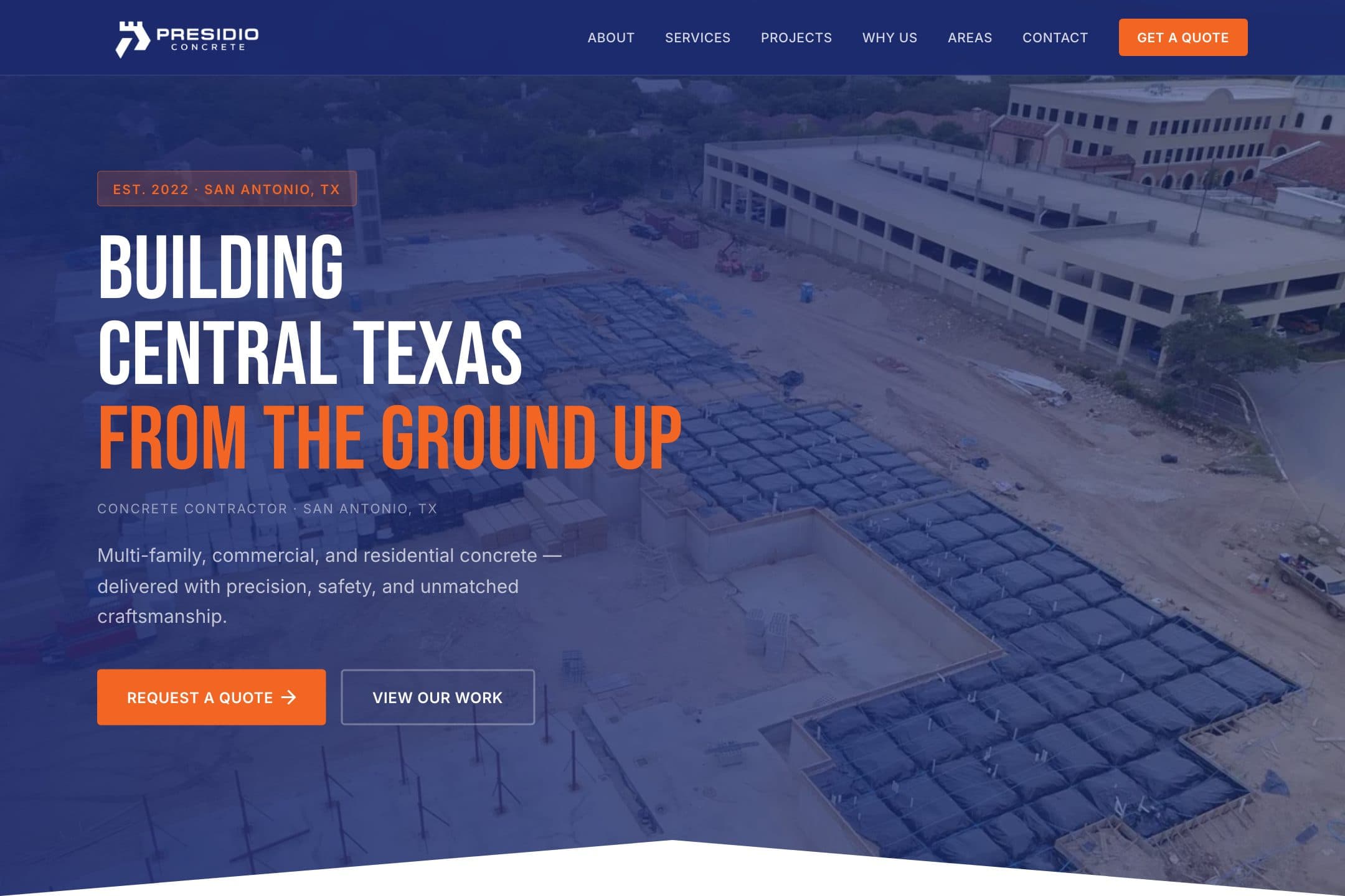 Presidio Concrete homepage — designed and built by RJ Digital