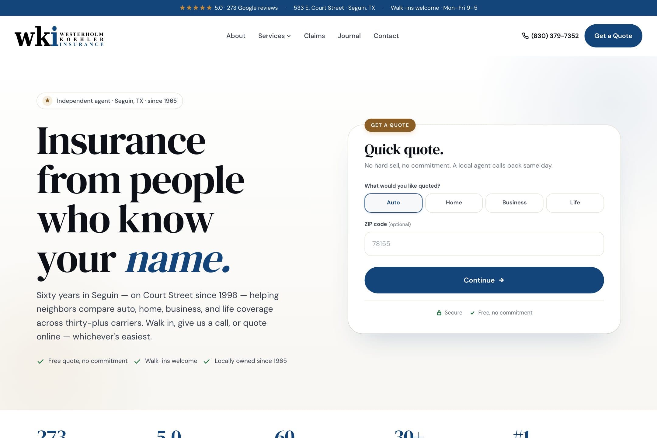 WKI Insurance homepage — designed and built by RJ Digital